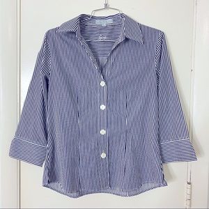 Striped button shirt women Foxcroft wrinkle free fitted white & blue size 2